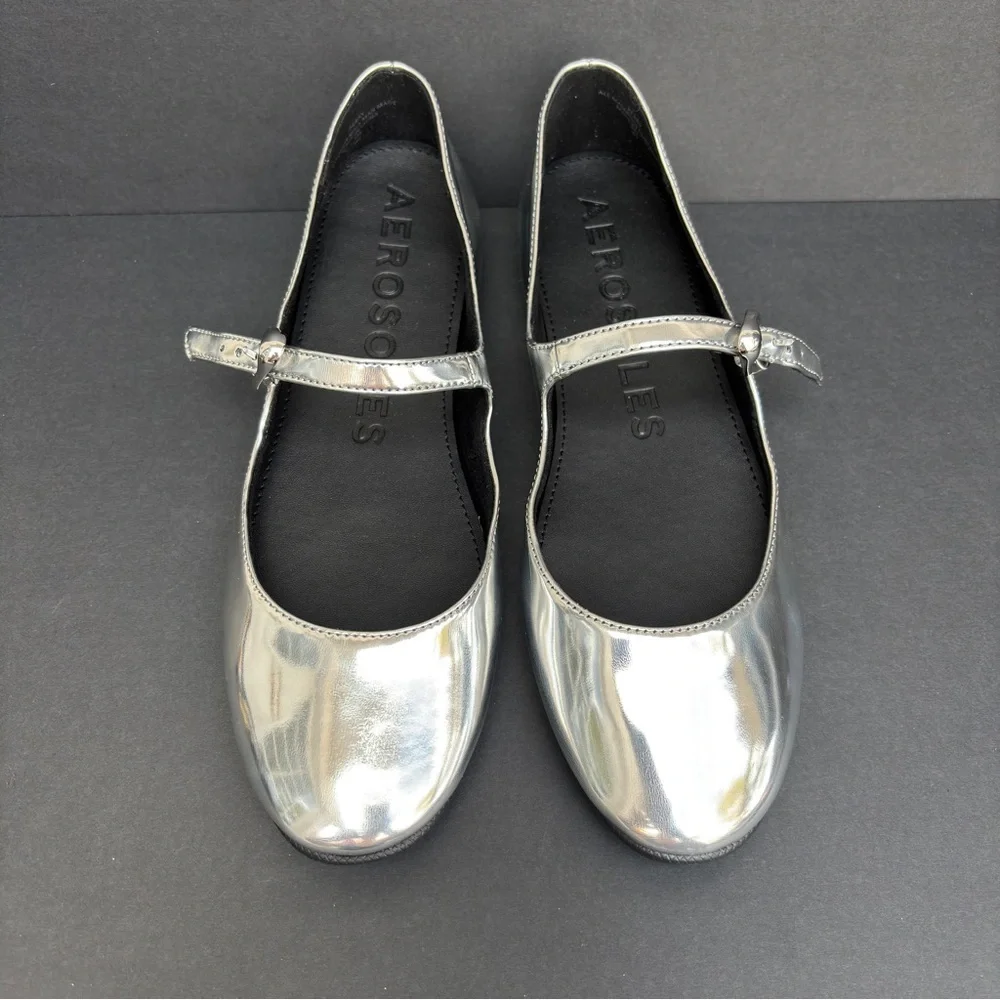 Aerosoles Y2K Metallic Silver Mary Jane Flats Size 7 - Picture 4 of 11